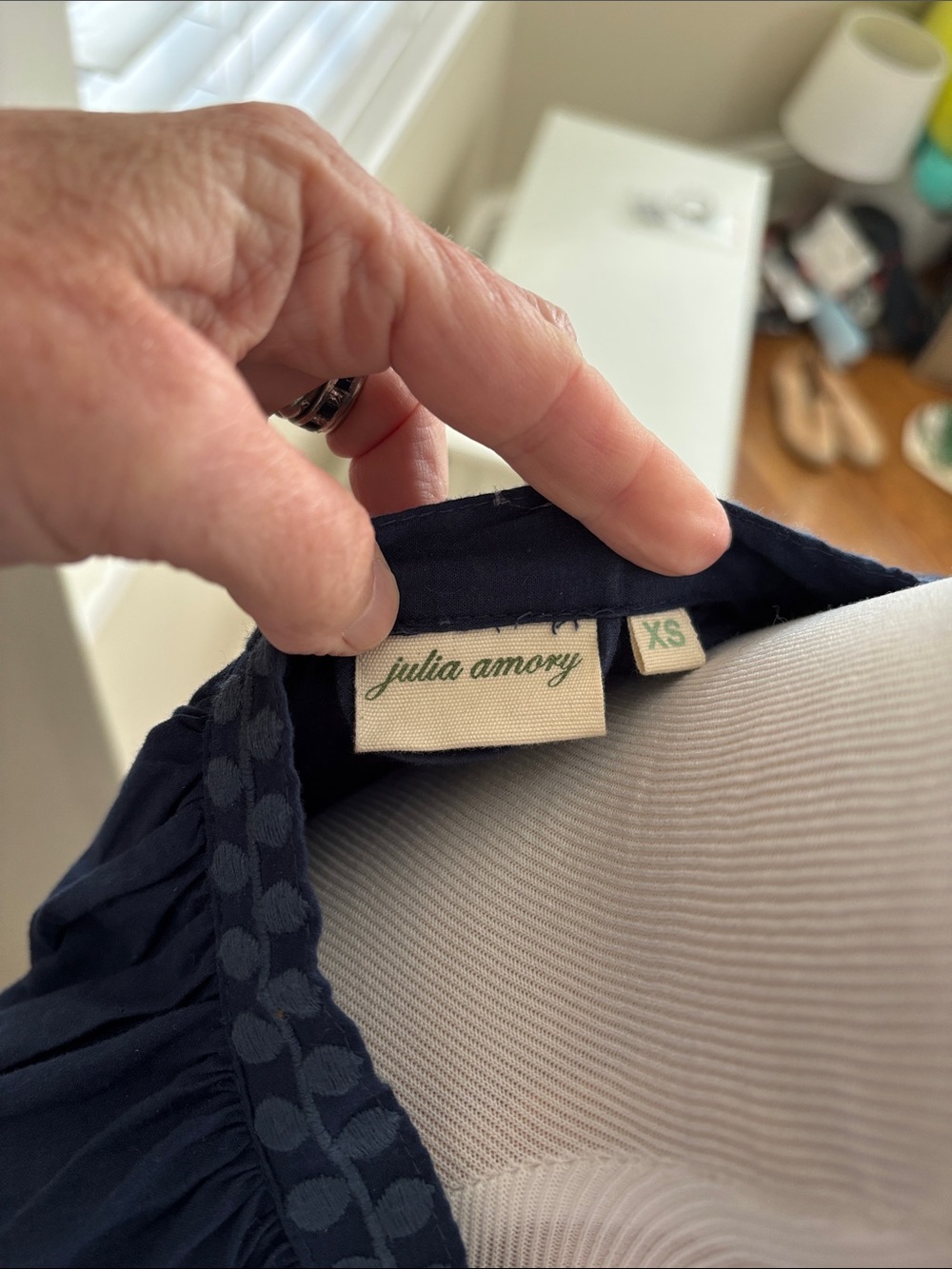 Navy Embroidered Midi Dress with Belt - Picture 2 of 8